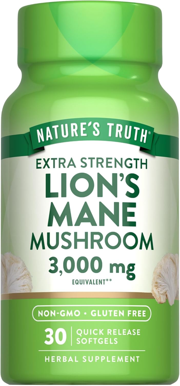 Nature's Truth Lions Mane Extract Softgels | 3,000mg | 30 Count | Extra Strength | Non GMO & Gluten Free Supplement