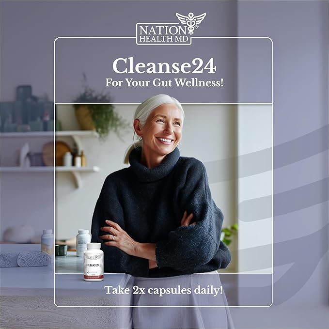 Cleanse24 - Intestinal Cleanse for Humans with Wormwood, Papaya, Black Walnut - Herbal Intestinal Cleanse, Gut Cleanse for Men & Women, 180 Capsules