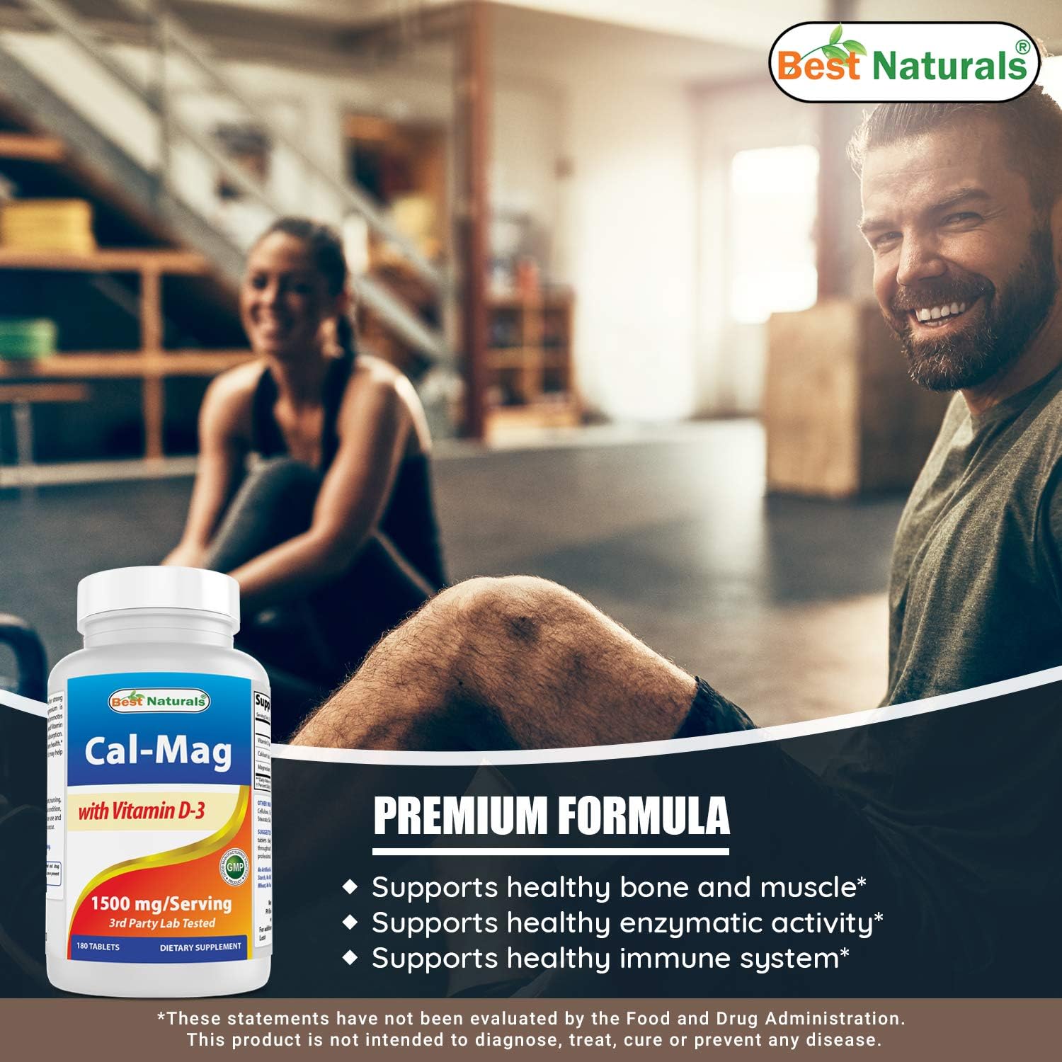 Best Naturals Calcium Magnesium with Vitamin D3 1500mg Serving 180 Tablets (180 Count (Pack of 3))