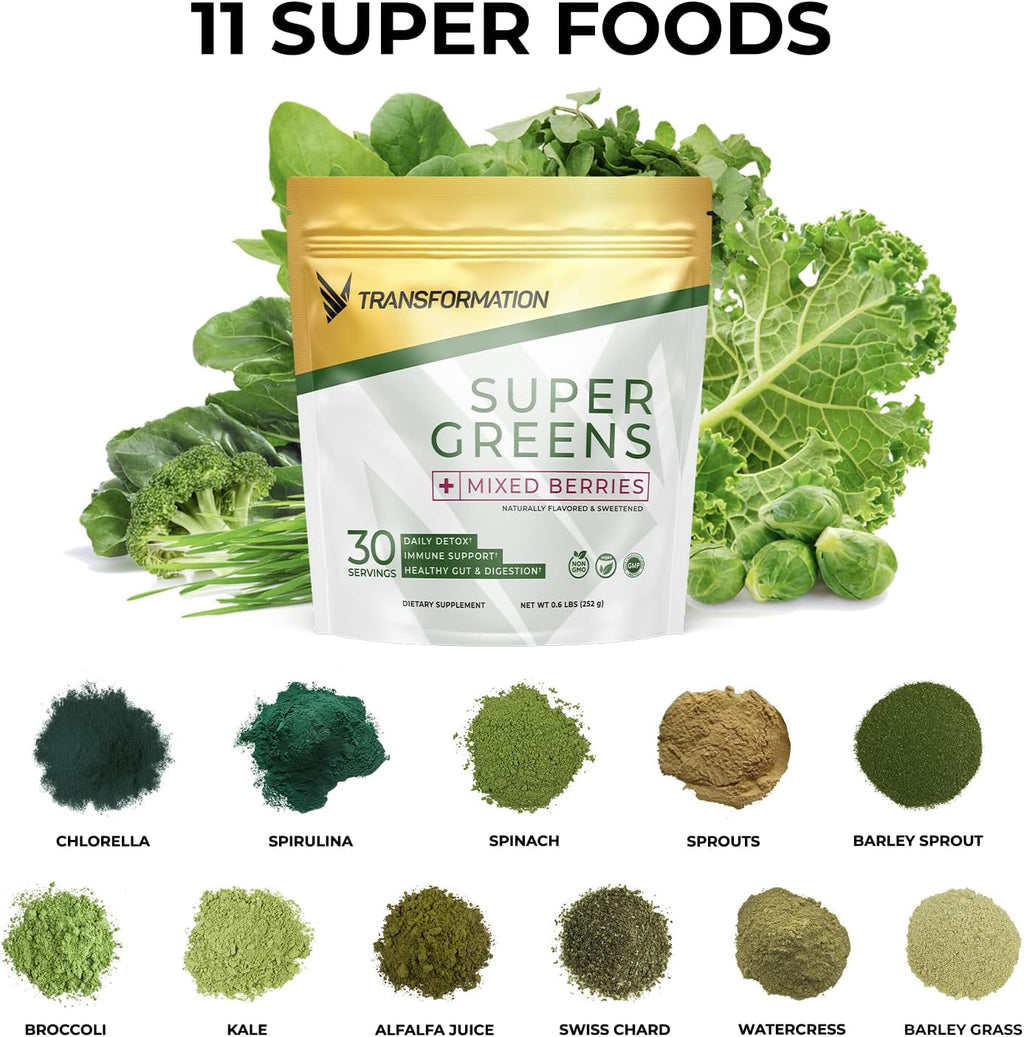 Transformation Vanilla Protein Powder, Super Greens Superfood Green Juice Powder and Performance Insulated Shaker Bottle