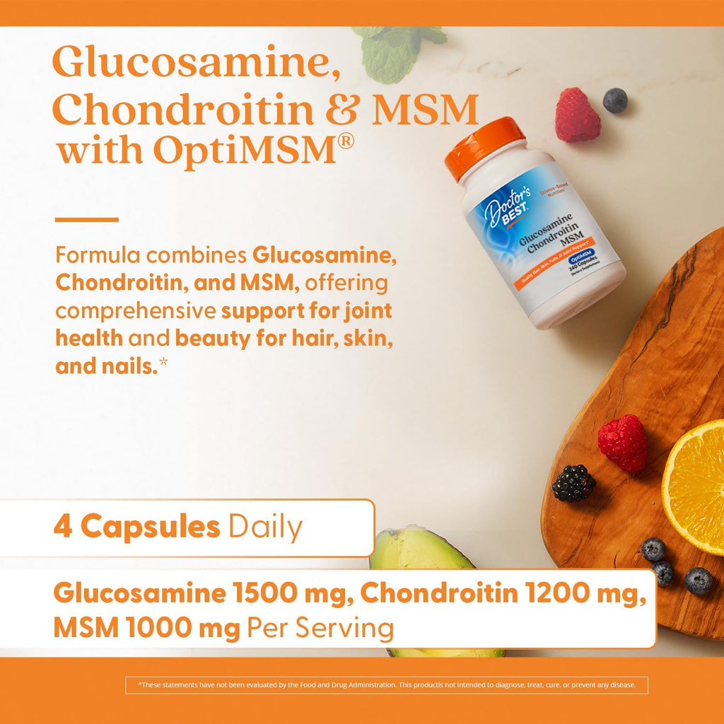 Doctor's Best Glucosamine Chondroitin Msm with OptiMSM Capsules, Supports Healthy Joint Structure, Function & Comfort, Non-GMO, Gluten Free, Soy Free, 240 Count (Pack of 1)