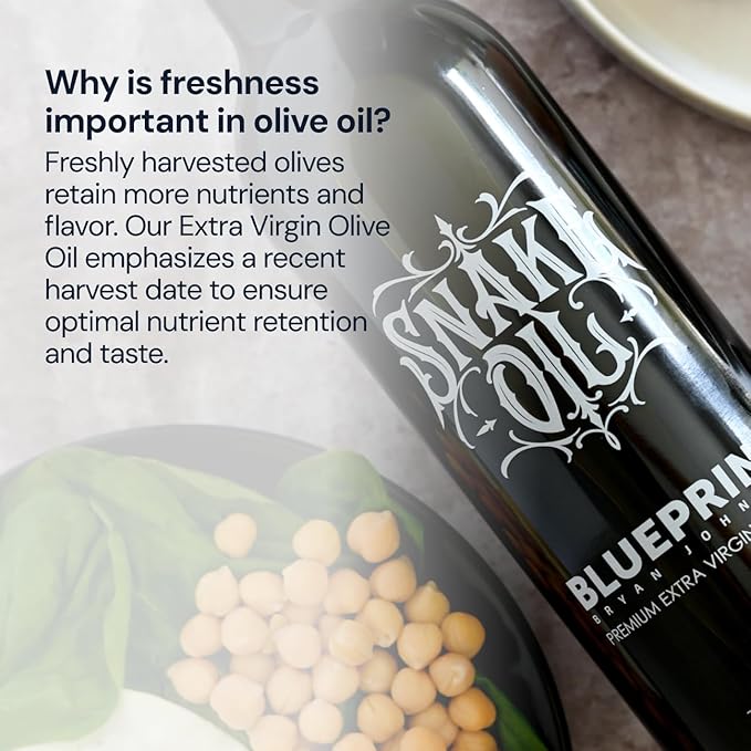 Blueprint Bryan Johnson Olive Oil – Snake Oil- High Polyphenol Extra Virgin Olive Oil (400+ mg/kg) – Early Harvest, First Cold Press EVOO – Keto, Paleo, Non-GMO – 2 Pack - 750ml Glass Bottle