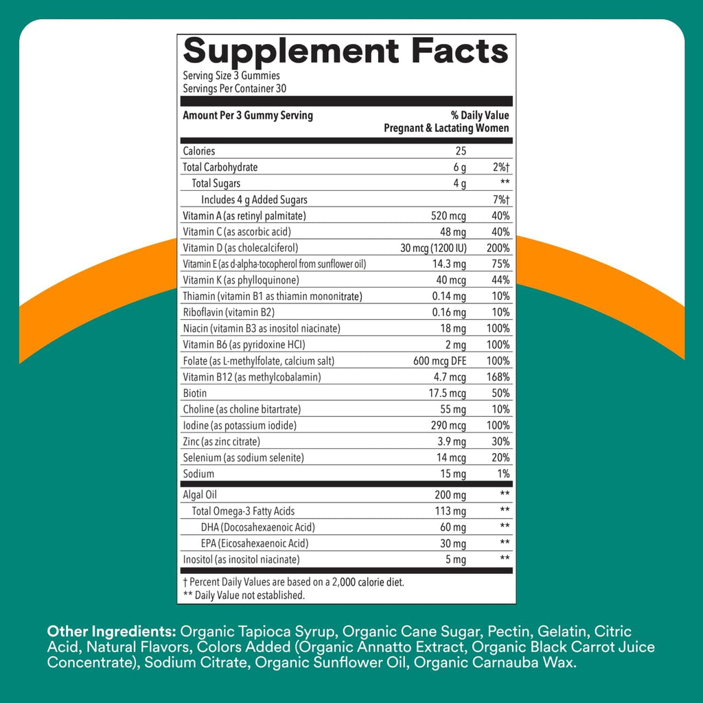 SmartyPants Prenatal Multivitamin Gummies - Improved Formula: Omega 3 (DHA/EPA), Methylfolate, Biotin, Vitamin D3, C, Vitamin B12, B6, Vitamin A, K & Zinc, Gluten Free, 90 Count (30 Day Supply)