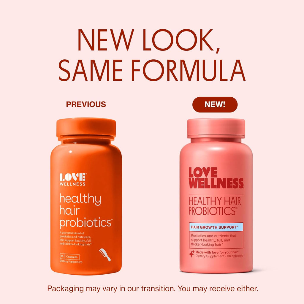 Love Wellness Healthy Hair Probiotics | Support Hair Growth with Biotin and Vitamin B12 & B6 | Supplement for Healthy Scalp & Thicker, Fuller Looking Hair | Safe & Effective | 30 Capsules
