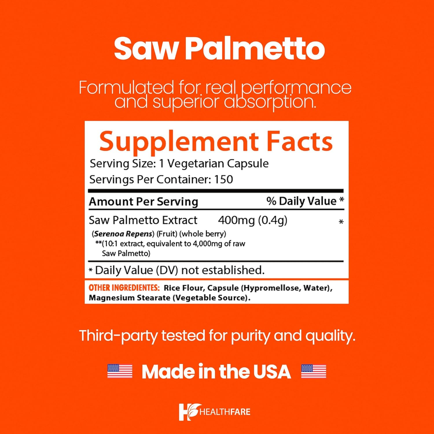 Saw Palmetto Extract Capsules 4000mg Equivalent | 150 Capsules | Hair Growth for Men & Women | Non-GMO & Gluten-Free | Made in The USA