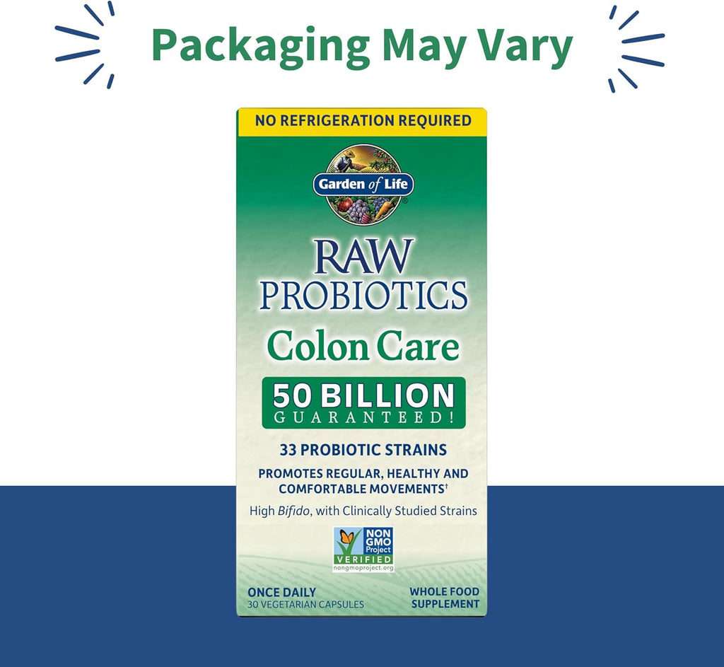 Garden of Life Probiotics for Women and Men - Raw Probiotics Colon Care 50 Billion CFU and Enzymes, Shelf Stable Once Daily Acidophilus Probiotic for Regularity and Immune Health Support, 30 Capsules