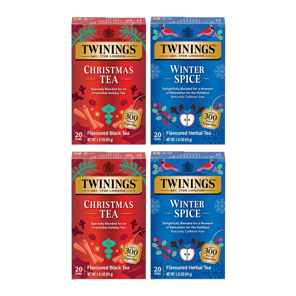Twinings Holiday Variety Pack Tea Bags, Christmas Tea and Winter Spice, 20 Count (Pack of 4), Enjoy Hot or Iced
