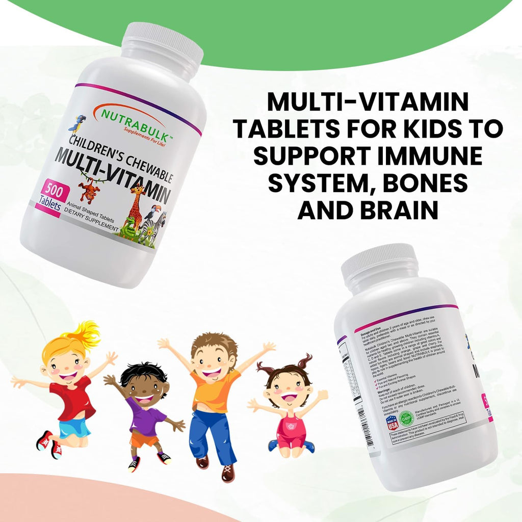 Children’s Chewable Multi-Vitamins - Promoting Kids' Overall Development - USA-Made, May Help to Support Immune, Bone, Brain & Overall Well Being- Vegan & Gluten Free - 500 Cherry Tablets