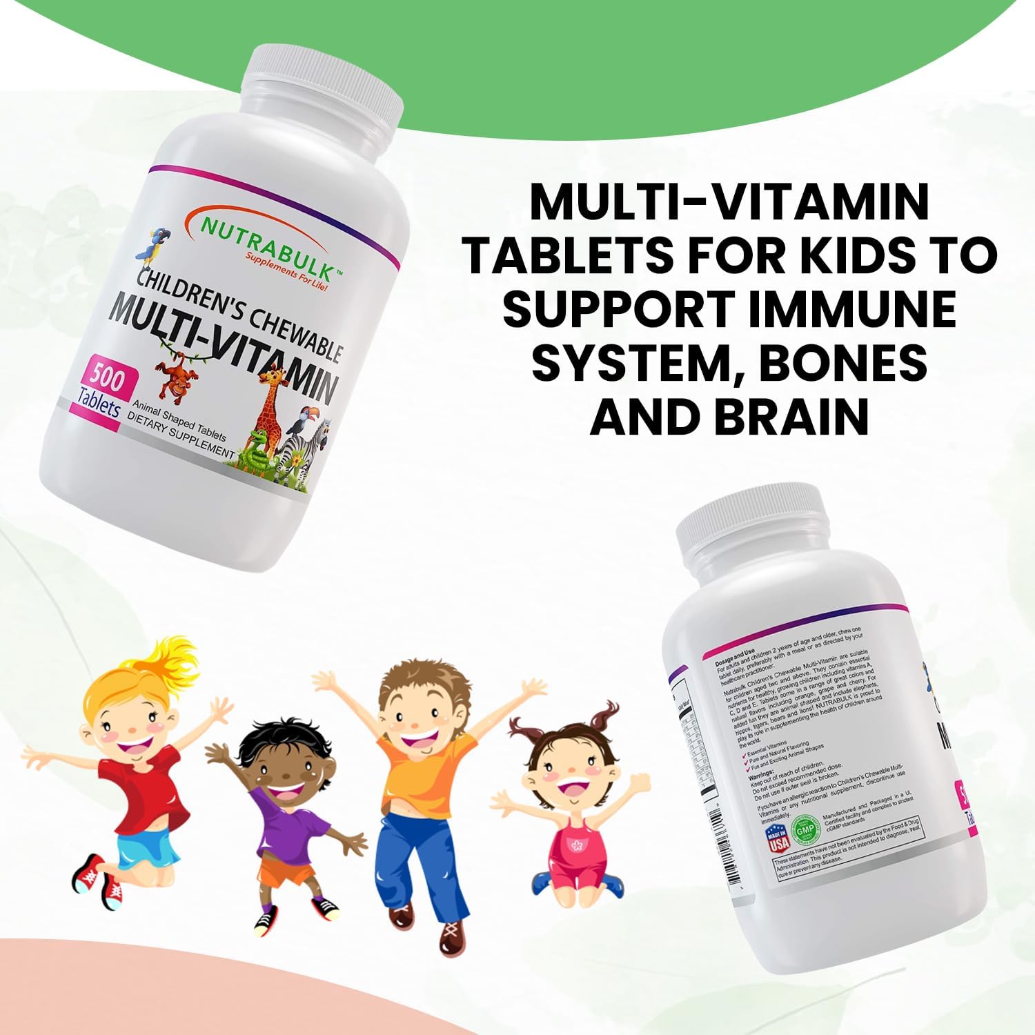 Children’s Chewable Multi-Vitamins - Promoting Kids' Overall Development - USA-Made, May Help to Support Immune, Bone, Brain & Overall Well Being- Vegan & Gluten Free - 500 Cherry Tablets
