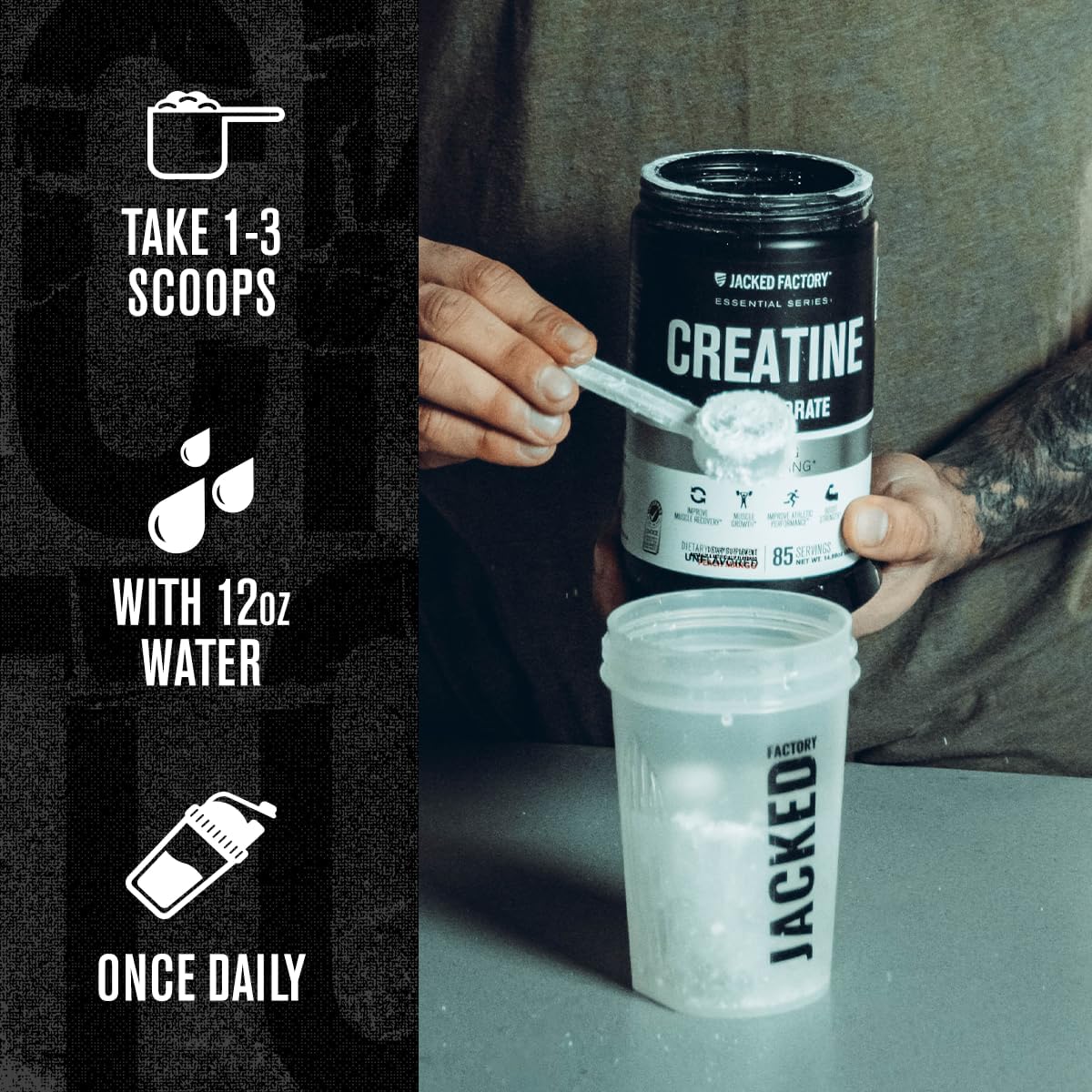 Jacked Factory Creatine Monohydrate Powder 425g - 5g Daily Creatine Supplement for Men and Women, Vegan-Friendly, Third-Party Tested - 85 Servings, Peach Mango