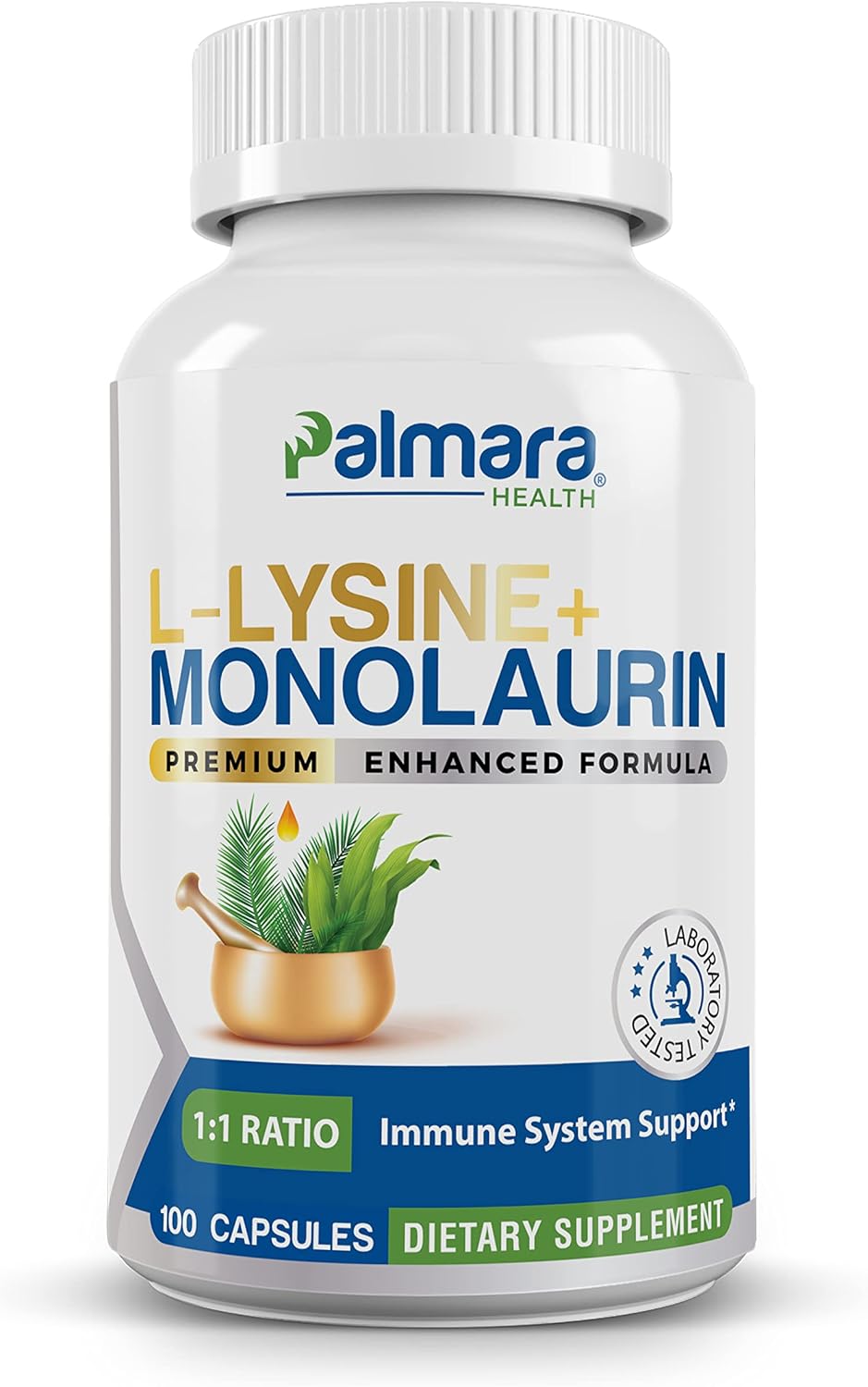L-Lysine + Monolaurin 600mg 1:1 Ratio, 1 Pack, 100 Capsules
