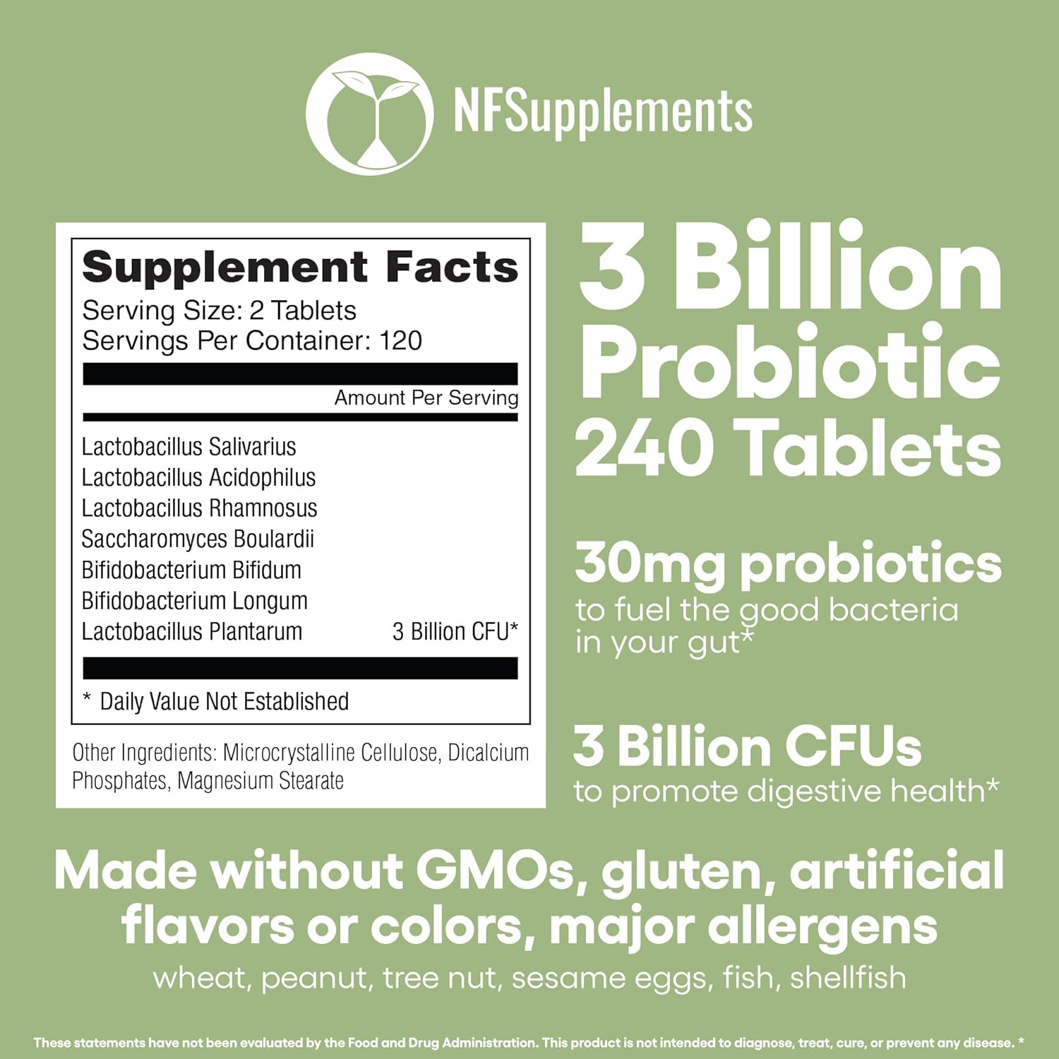 Probiotics for Digestive Health Supports Bloating & Regularity Supplement 240 Tablets 3 Billion CFU (240, Digestive Probiotics)