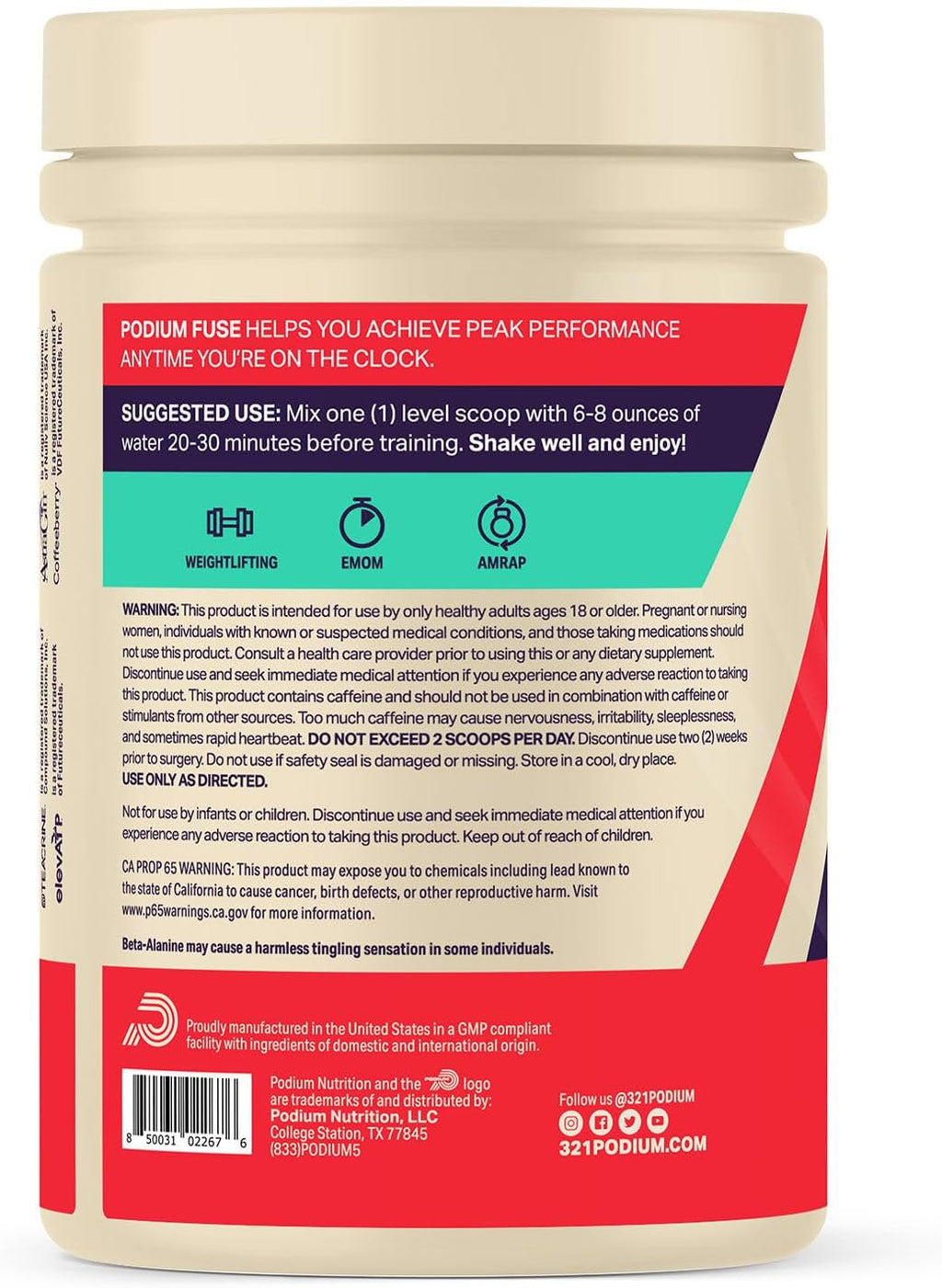 Podium Nutrition, Fuse Pre Workout Powder, Blue Razz Slushie, 30 Servings, Beta Alanine and Caffeine for Energy, Gluten Free, Soy Free, Dairy Free