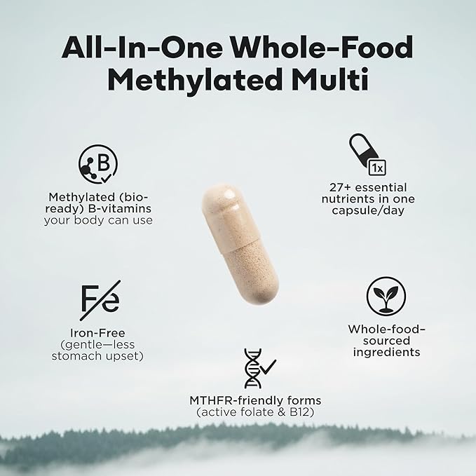 Wild Methylated Multivitamin for Women & Men | Daily Multi Vitamin | MTHFR Supplement Without Iron | Methylated B12, Folate, Vitamin C, A, K2, D, E, Choline, Biotin, ALA, CoQ10 & More (60 Capsules)