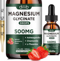 Magnesium Glycinate Supplement, Magnesium Liquid Drops with Magnesium Glycinate 500mg Ashwagandha, L - Theanine, Chamomile -Support Stress Relief, Bone, Muscle, Mood Vegan Natural Strawberry Flavor