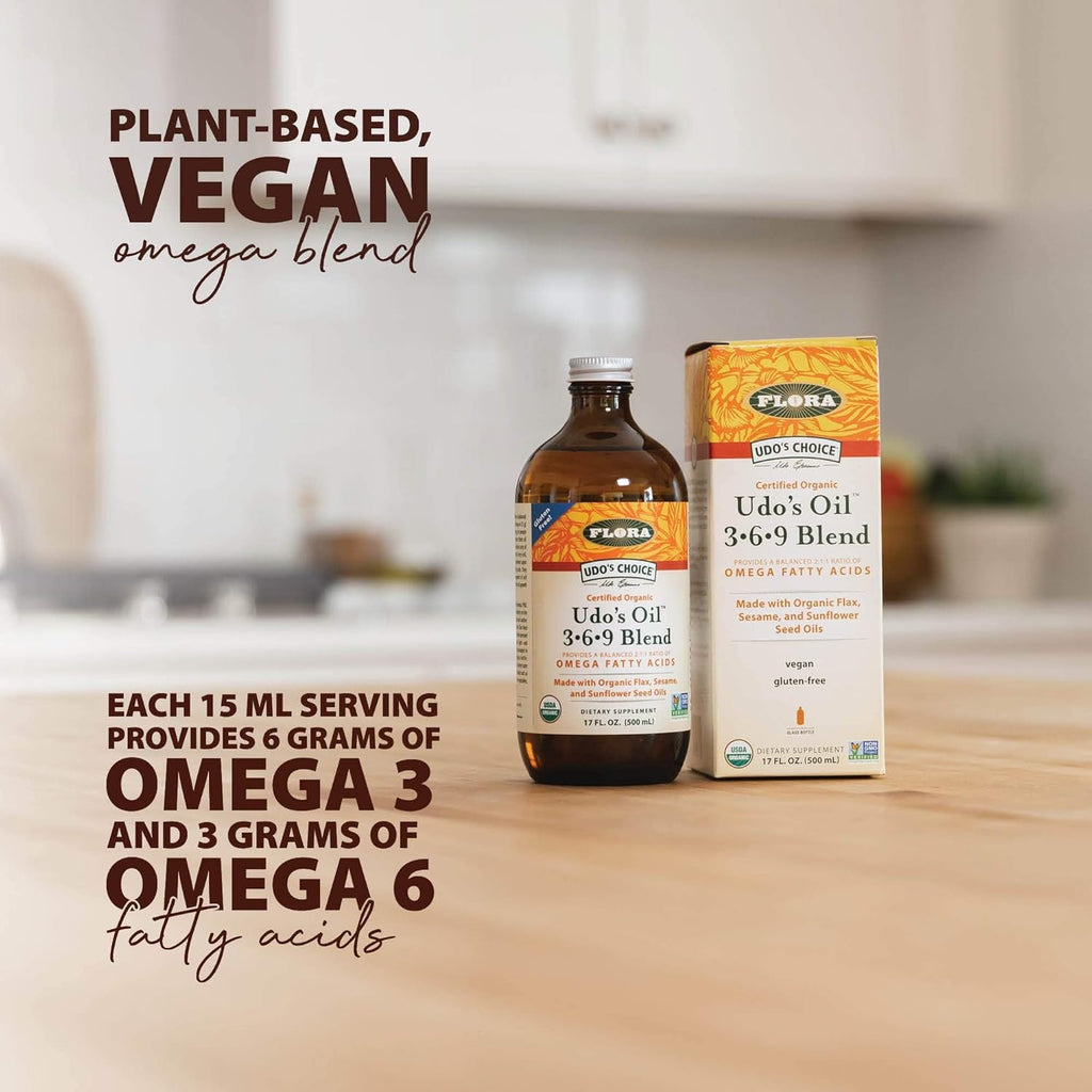 Flora Udo's Oil 3-6-9 Blend - Vegan Omega-3-6, Contains Organic Coconut, Flax Seed Oil & More - Keep Chilled - 32 fl. oz.
