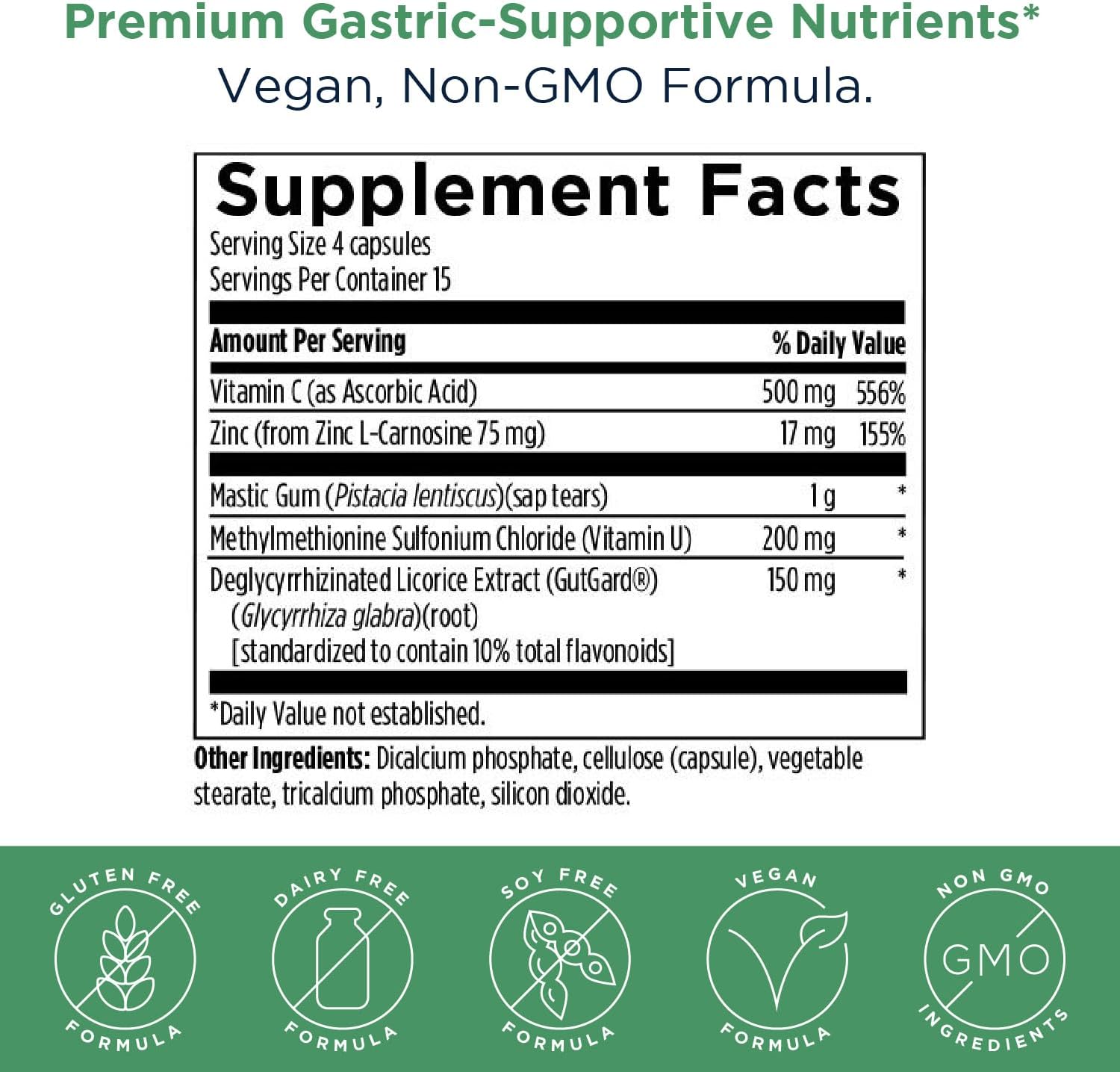 Designs for Health GastroMend HP - Mastic Gum, Zinc, L-Carnosine, Deglycyrrhizinated Licorice Gut Health Supplements - May Support Gastric Health, Occasional Bloating or Upset Stomach (60 Capsules)
