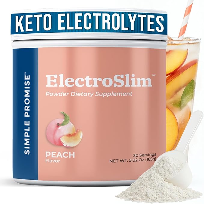 Simple Promise ElectroSlim - Sugar-Free Keto Electrolytes Powder - No Sugar Formula for Daily Energy Support and Hydration, Low Sodium Organic Electrolytes Powder, 30 Servings, Peach Flavor