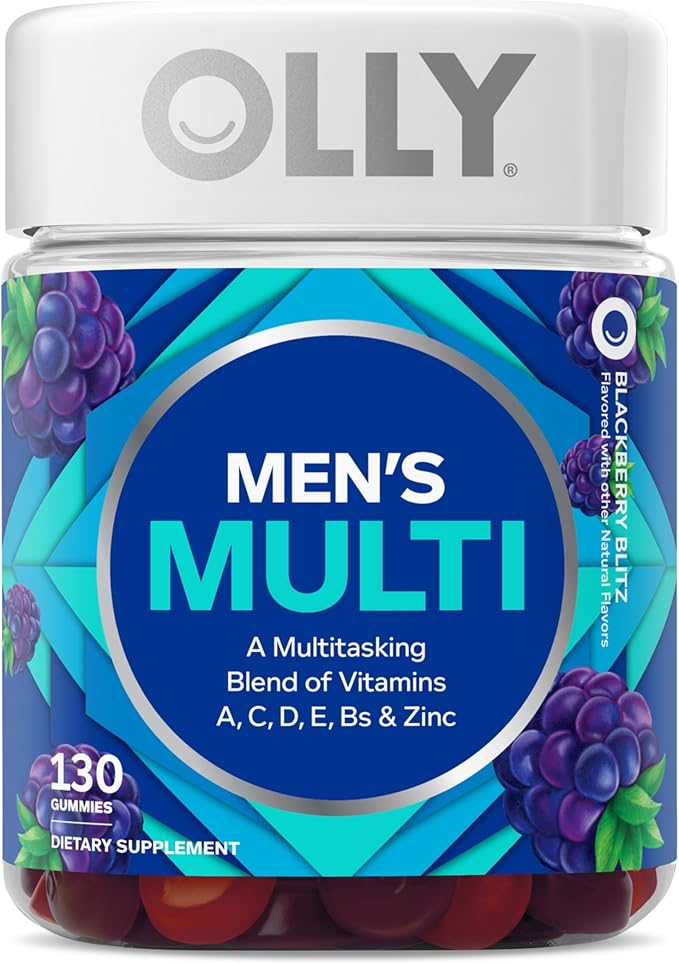 OLLY Men's Multi Gummies, Supports Overall Wellness,* Vitamins A, C, D, E, Bs & Zinc, BlackBerry Blitz Flavored, 65 Day Supply - 130 Count