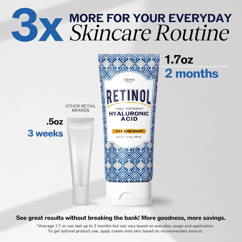 LilyAna Naturals Retinol Cream - Anti-Aging Moisturizer for Face & Neck, Made in USA, Wrinkle Reduction - 1.7oz, 2 Pack
