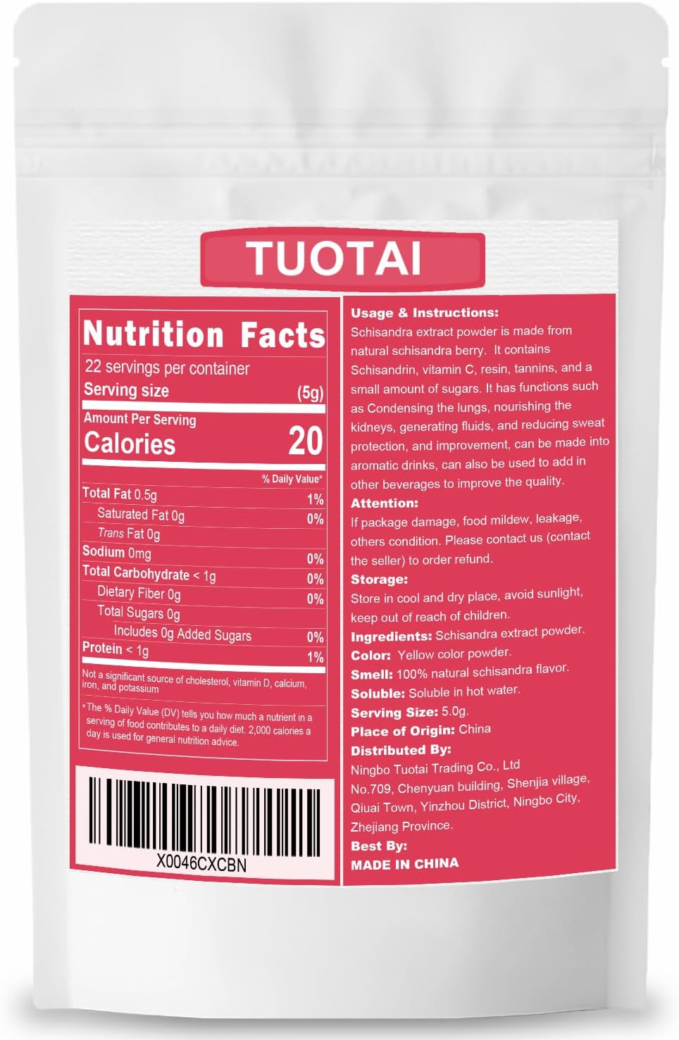 Premium Schisandra Extract 10:1 Powder, 100% Natural Powder, No GMO, No Additives, Vegan