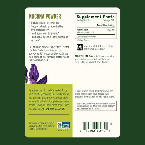 Banyan Botanicals Kapikacchu Powder, 1/2 Pound - USDA Organic - Mucuna pruriens - Natural Source of L-dopa*