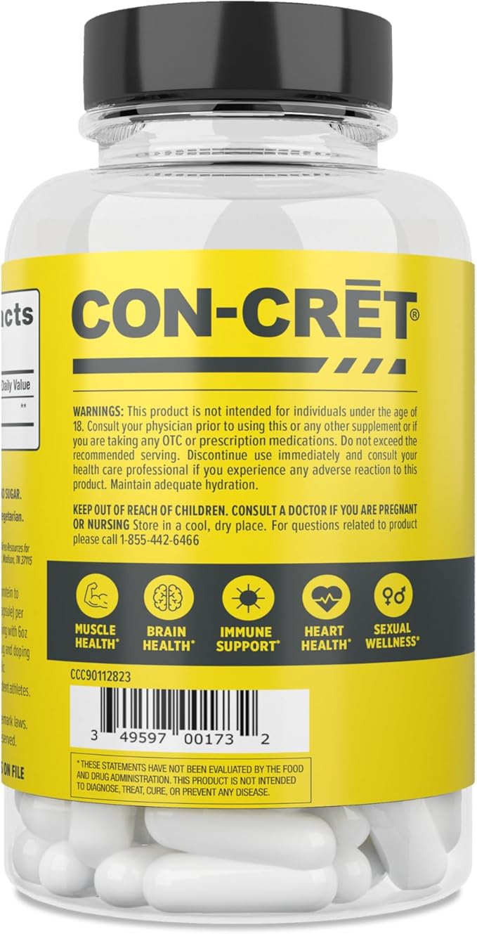 CON-CRET Creatine HCl Capsules | Muscle, Cognitive, Cellular Energy Support | No Bloating or Cramps | USA Made & NSF Certified | Creatine Pills (72ct)