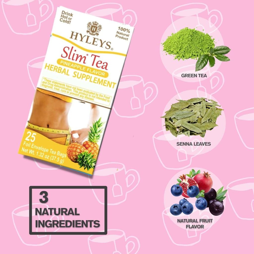 Hyleys Slim Tea Pineapple Flavor - Weight Loss Herbal Supplement Cleanse and Detox - 25 Tea Bags (6 Pack)