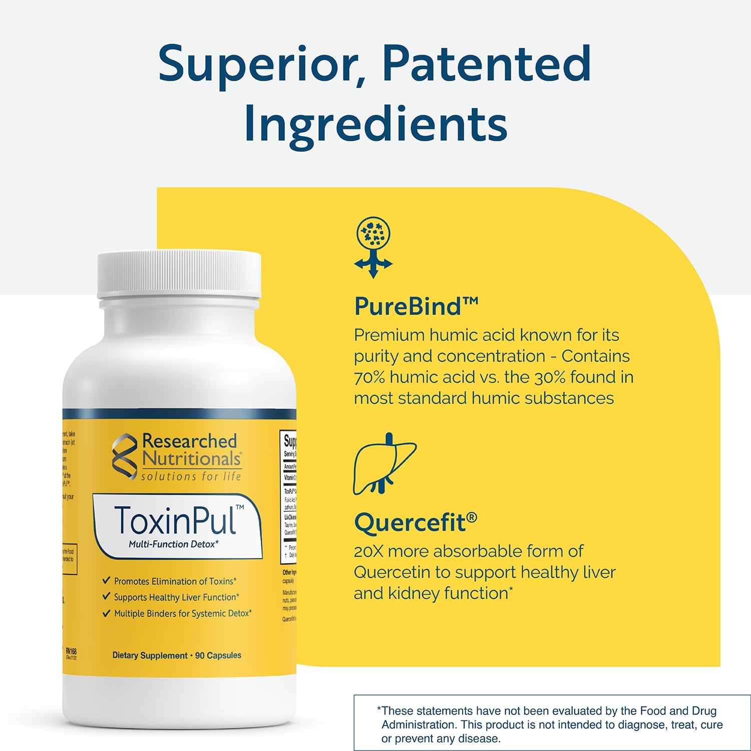 Researched Nutritionals ToxinPul Binder & Detox Cleanse Support - Humic Acid, Fulvic Acid, Cilantro, Dandelion Root & Chlorella to Help Supports Healthy Toxin Removal (90 Capsules)