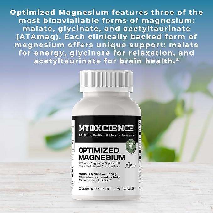 MYOXCIENCE Optimized Magnesium Glycinate + Magnesium Taurate (as ATAmag®) for High Brain Bioavailability to Support Stress Relief and Sleep | 30 Servings