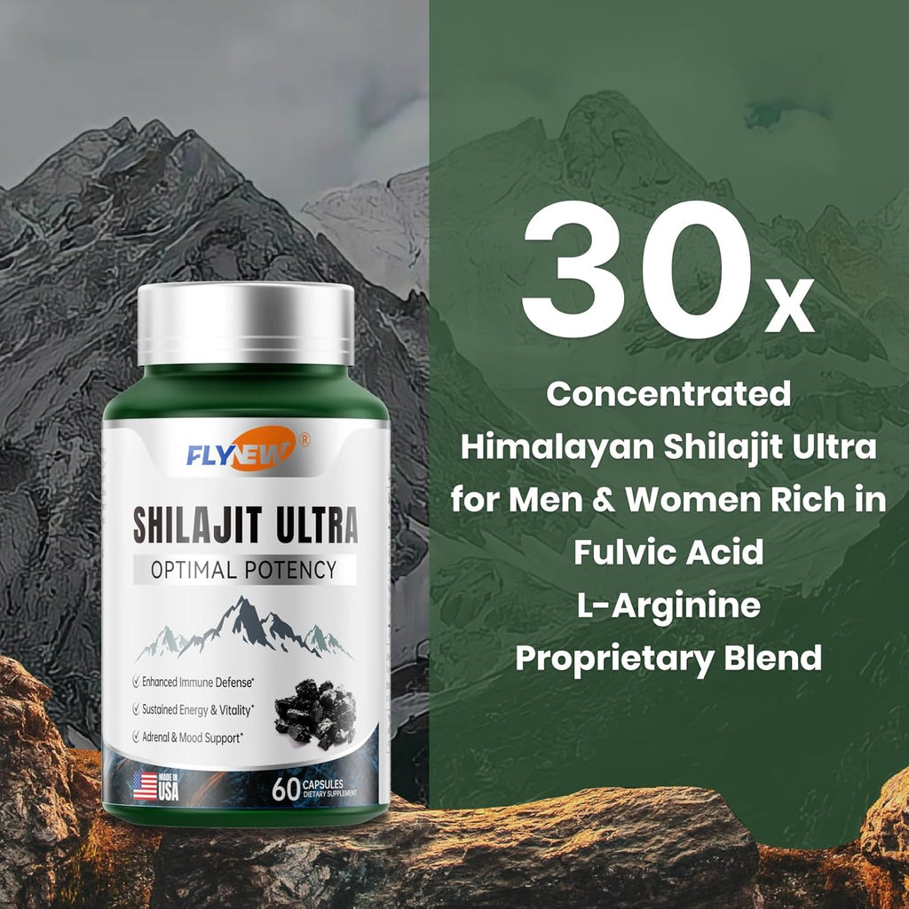Shilajit for Men Women, Shilajit with Naturally Fulvic Acid & L-Arginine, Himalayan Shilajits for Extra Power, Stamina & Immune Support, Non-GMO, Made in USA, 60 Capsules, 1,300mg Per Serving