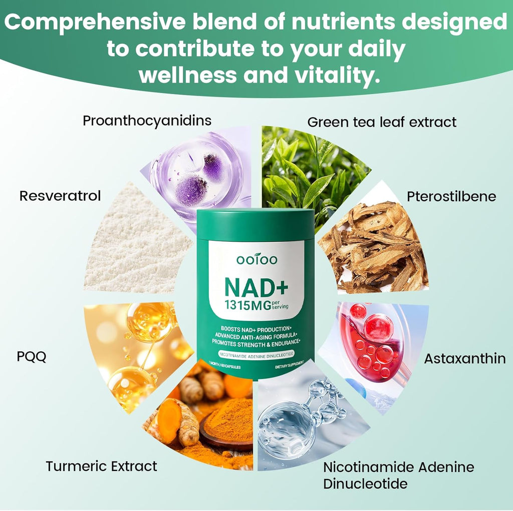 NAD+ Supplement 1315mg with Resveratrol – Liposomal NAD+ for Maximum Absorption – Advanced Cellular Health, Energy & Anti-Aging Support – NAD+ Supplements for Women & Men – 60 Capsules