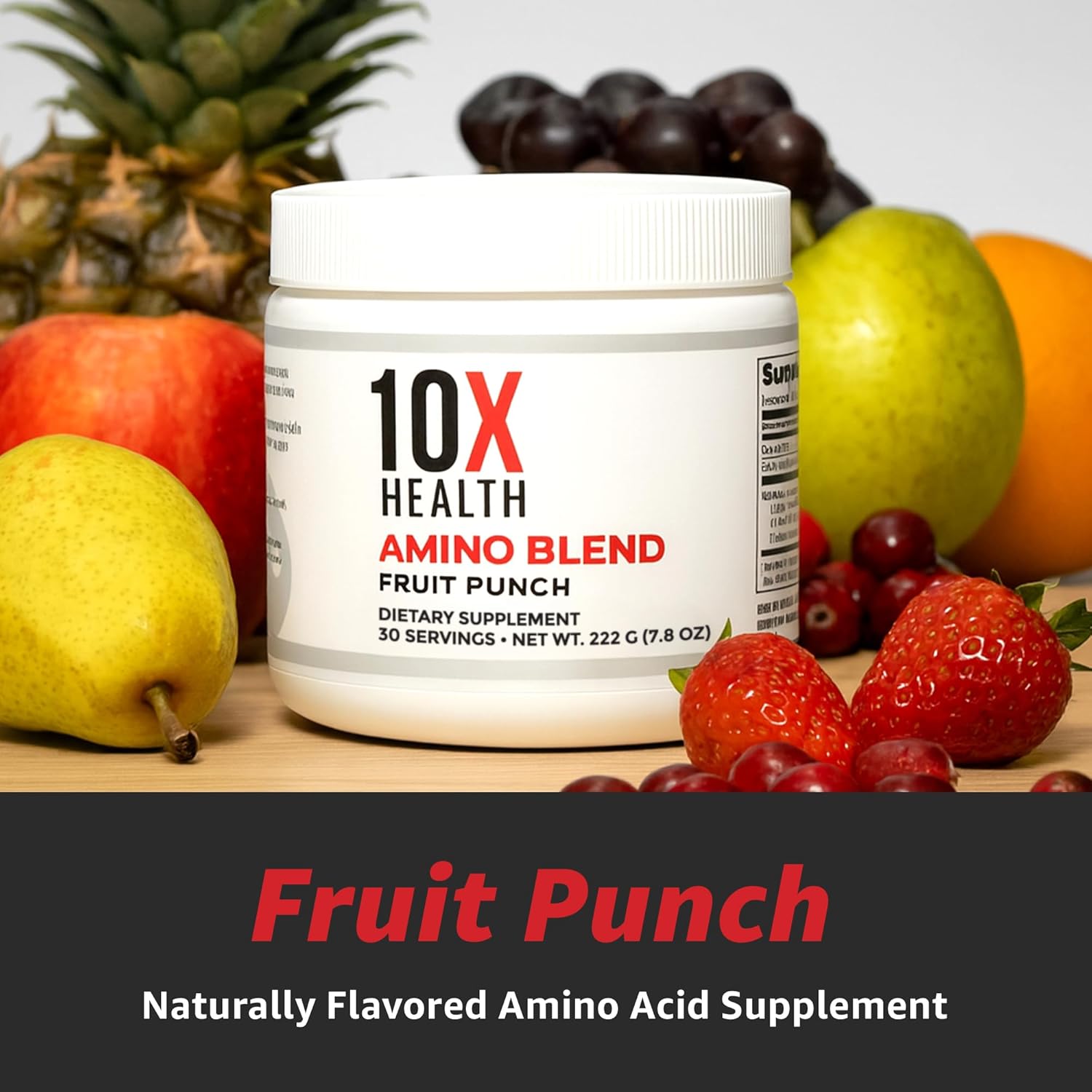 10X Health Amino Acids - 30 Servings of EAA & BCAA Powder, Pre Workout BCAA with Essential Amino Acids Supplement - BCAAs & EAAs for Longevity, Muscle Support, Strength, Energy - Fruit Punch