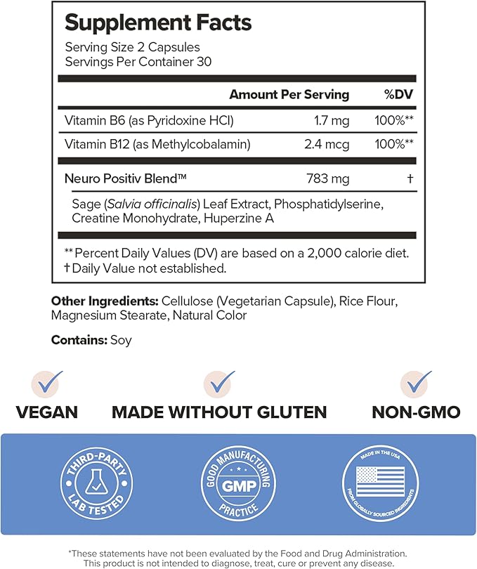 MENO Brain Health + Memory Support Capsules – Daily Support for Cognitive Performance, Concentration & Healthy Brain Aging – with Phosphatidylserine, Creatine, Sage Leaf & Huperzine A – 30 Servings