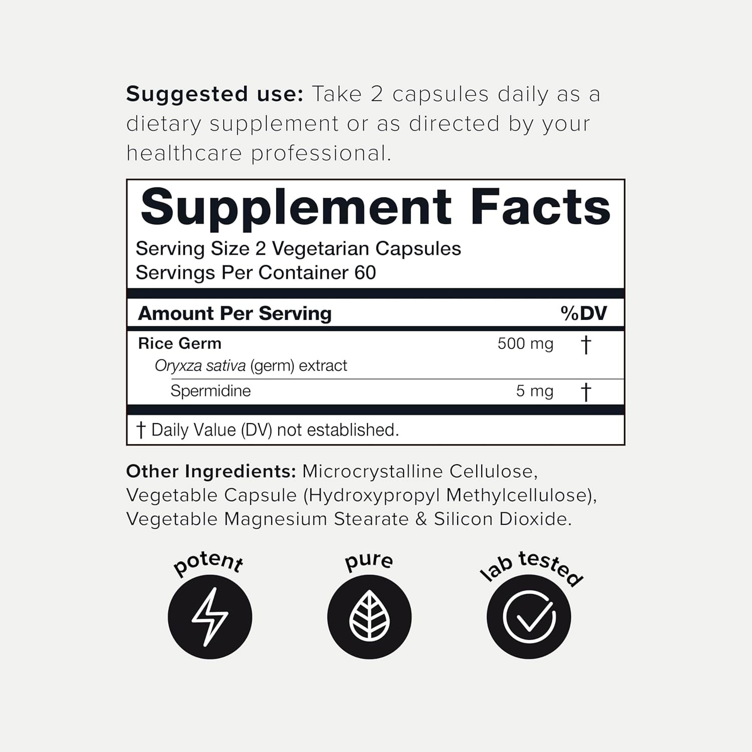 Toniiq Ultra Concentrated 500mg Spermidine Supplements for Men and Women - Non-Synthetic Spermidine Standardized to No Less Than 1% Spermidine - 5mg Spermidine per Serving Rice Germ Extract