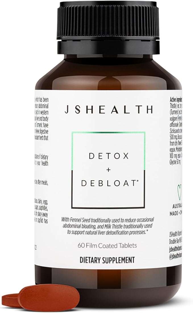 JSHealth Vitamins Detox and Debloat Liver Health Formula | Liver Detox Pills | Debloating Formula with Milk Thistle, Turmeric, Fennel | Liver Cleanse Supplement (60 Tablets)