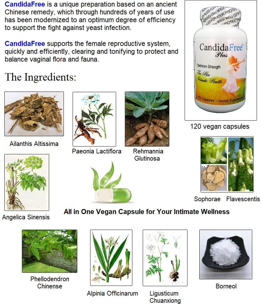 Candida-Free Natural Balance Support Formula for Yeast Overgrowth Cleanse and Detox for Women. 120 Vegan Capsules.