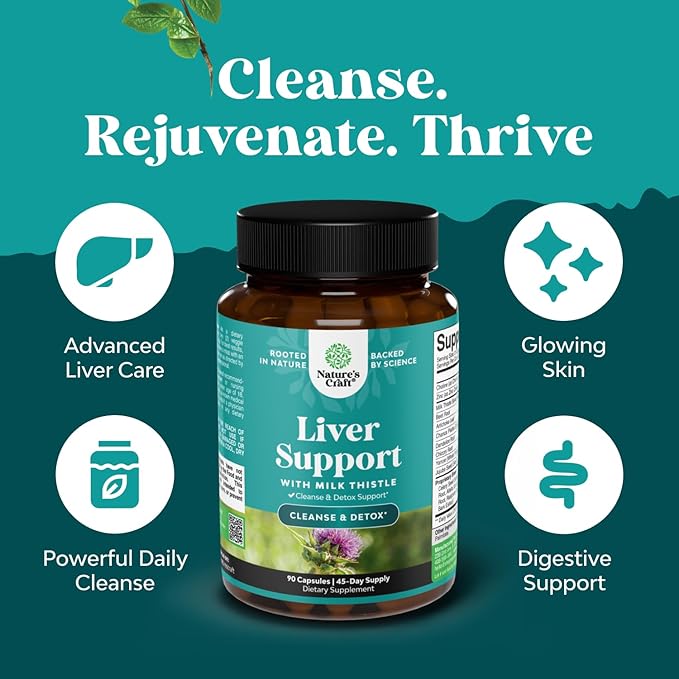 Natures Craft Liver Cleanse Detox & Repair 90 Capsules - Herbal Liver Support Milk Thistle Supplement - Silymarin Milk Thistle Supplements with Dandelion Root, Choline, Beetroot & Artichoke Extract