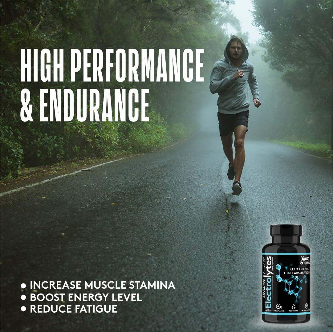 Complete Electrolyte Supplement w High Bioavailability and Cmax Chloride Potassium Magnesium for Endurance Muscle Recovery Mental Focus. Rapid Rehydration Salts and Keto Friendly Pills with 200 caps