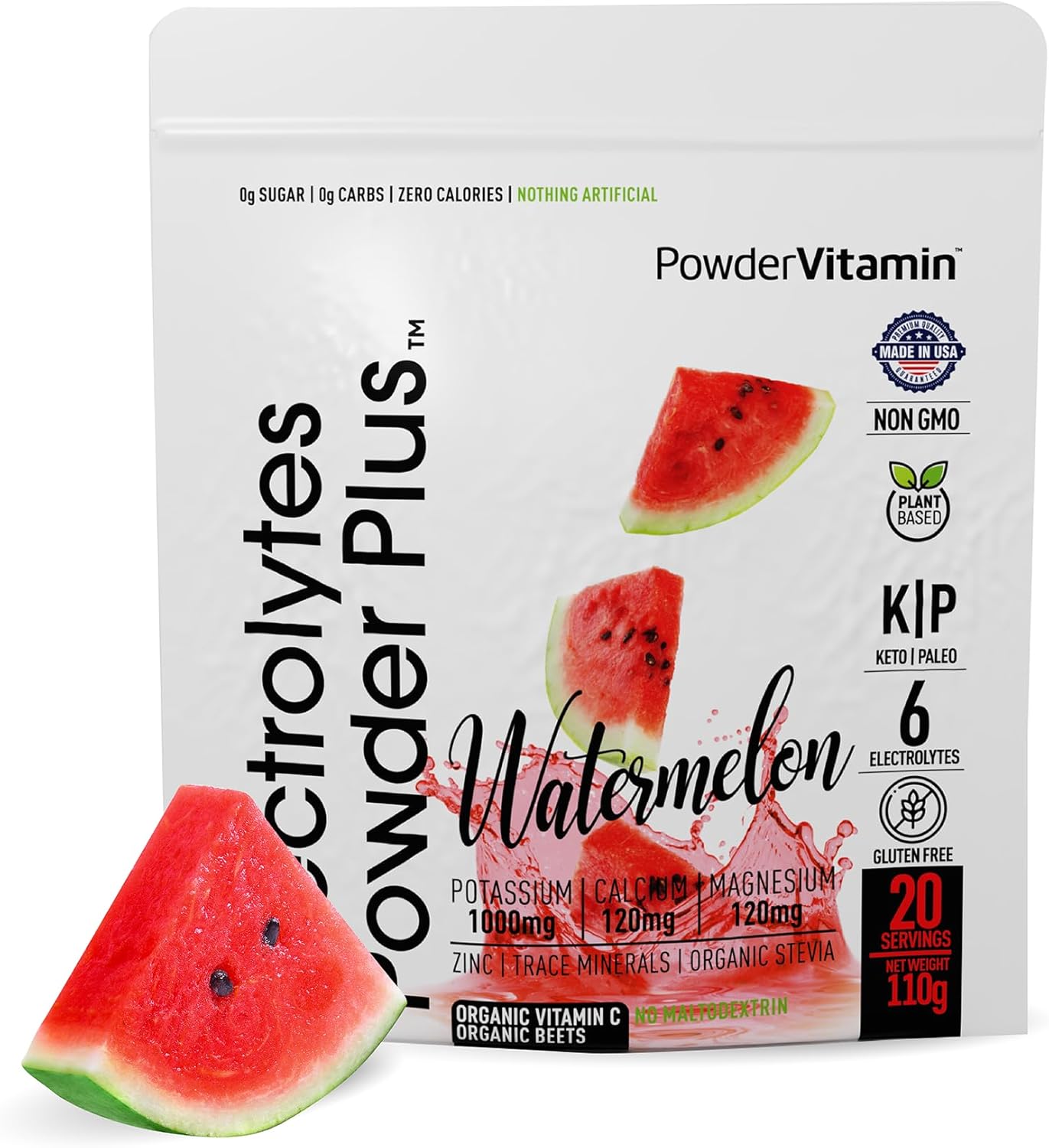 PowderVitamin Electrolytes Powder Plus (20 Servings) Watermelon Electrolyte Powder Zero Calorie Keto,0 Sugar, No Maltodextrin,1000mg Potassium,120mg Calcium,120mg Magnesium, Pink Himalayan Salt