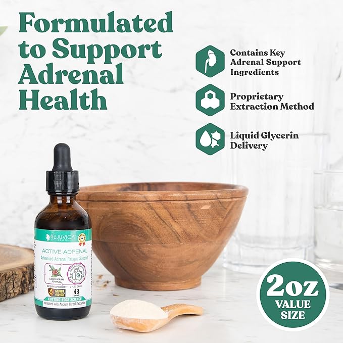 Rejuvica Health Active Adrenal - Advanced Adrenal Support Tincture - Liquid Delivery for Better Absorption - Ashwagandha, B-Vitamins, Magnesium and More