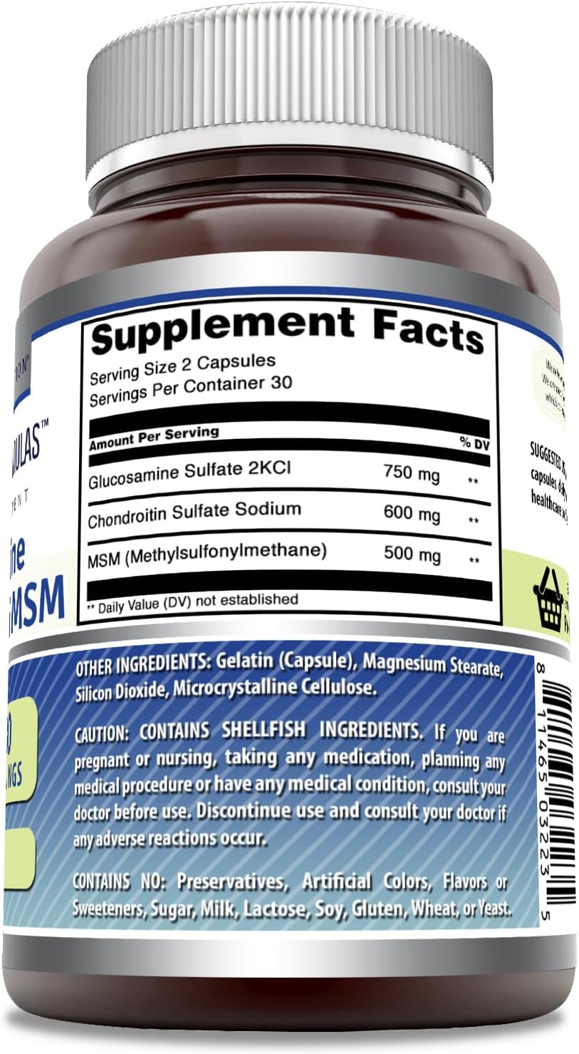 Amazing Formulas Glucosamine Chondroitin MSM 1850 mg Per Serving Capsules Supplement | Non-GMO | Gluten Free | Made in USA (60 Count)