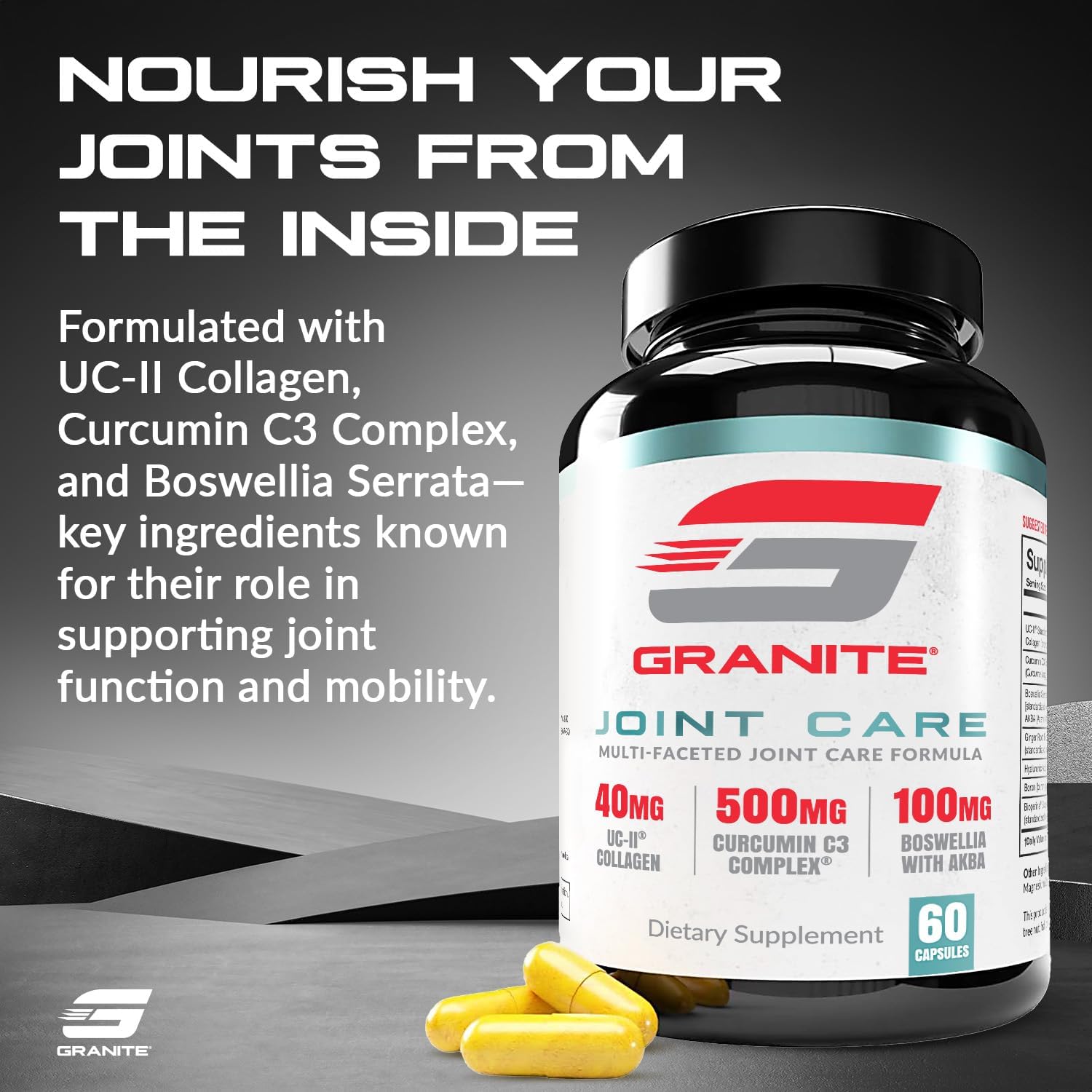 Granite Joint Care: Premium UC-II Collagen, Turmeric Curcumin C3, AKBA Boswellia + More - All-in-One Support for Joint Mobility, Comfort & Strength (60ct)