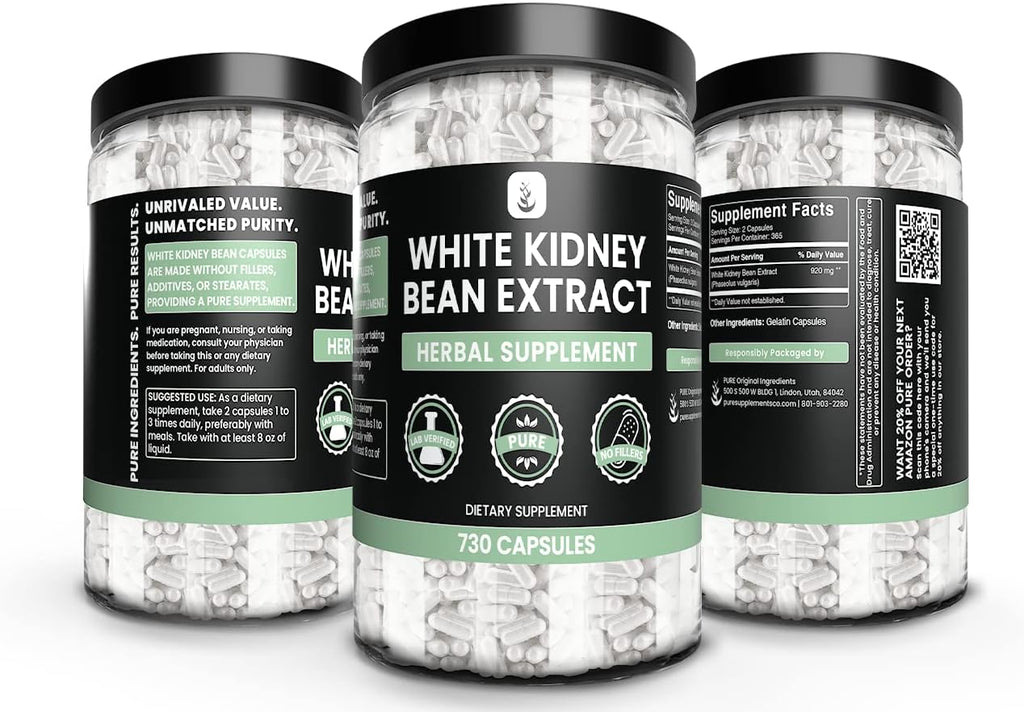 PURE ORIGINAL INGREDIENTS White Kidney Bean Extract (730 Capsules) No Magnesium Or Rice Fillers, Always Pure, Lab Verified