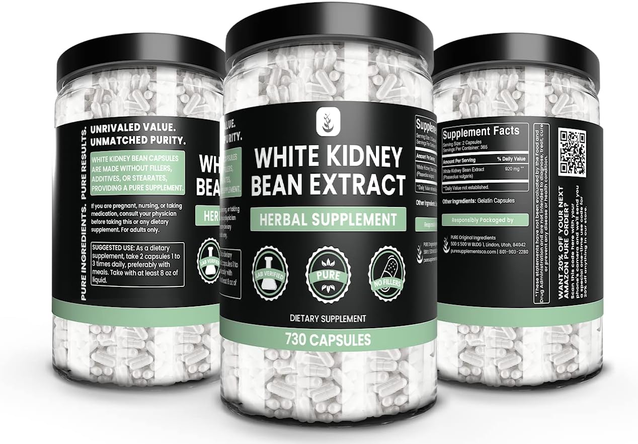 PURE ORIGINAL INGREDIENTS White Kidney Bean Extract (730 Capsules) No Magnesium Or Rice Fillers, Always Pure, Lab Verified