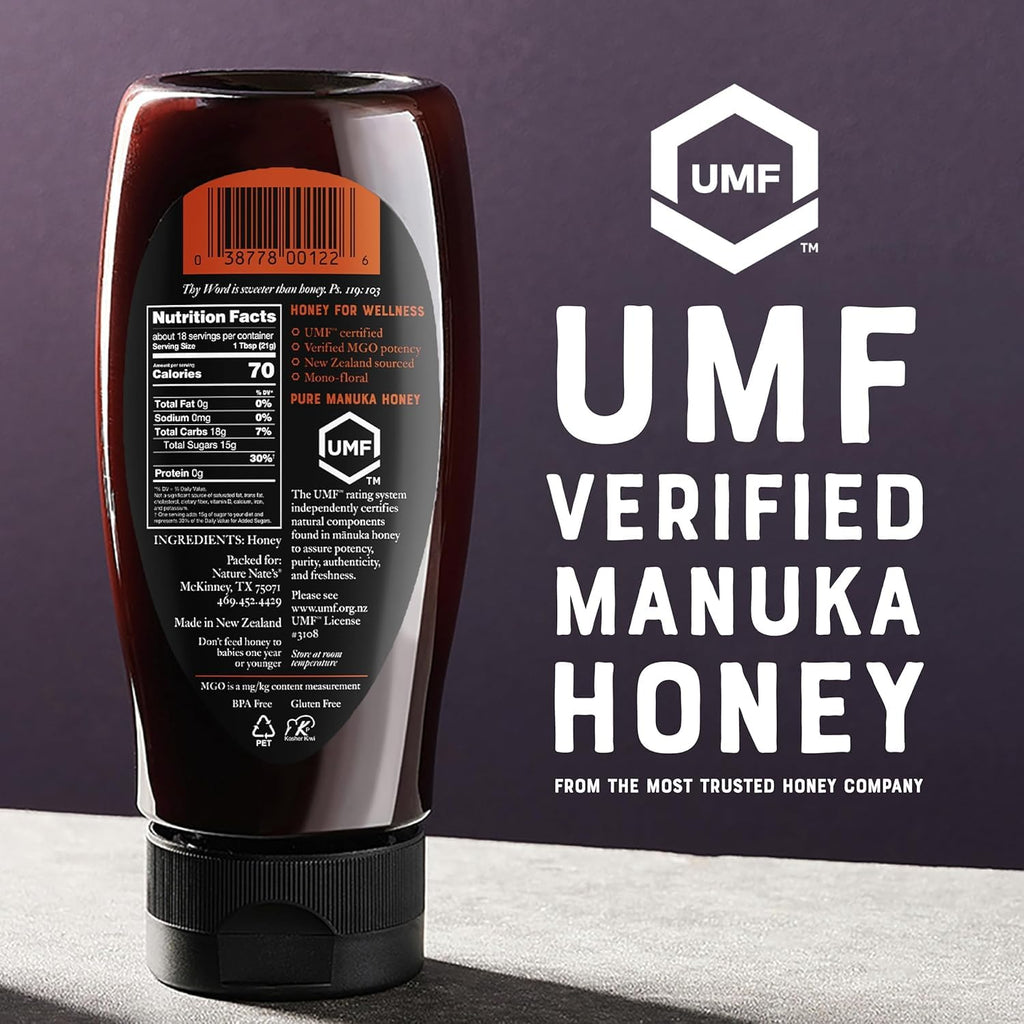 Nature Nate's | Raw Manuka Honey MGO 263+ | UMF 10+ Certified | 13.2 oz Squeeze Bottle