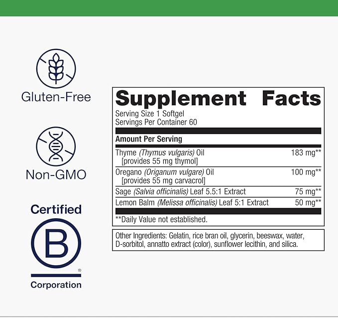 Metagenics CandiBactin-AR - Oregano & Thyme Essential Oils with Sage & Lemon Balm - Supports Digestive Health, Microbial Balance & GI Comfort - Enteric-Coated Softgels - Gluten-Free - 60 Softgels