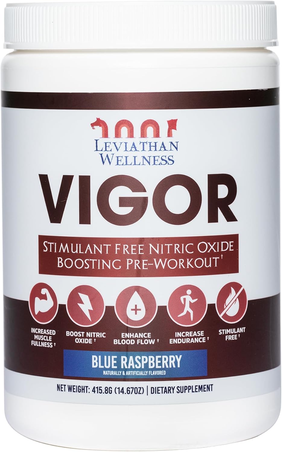 Vigor - Stimulant-Free Nitric Oxide Pre-Workout Powder | L-Citrulline (5000mg), Malic Acid (2000mg), GlycerPump (1500mg)| Blue Raspberry| 30 Servings, 13.86g Each | Made in The USA