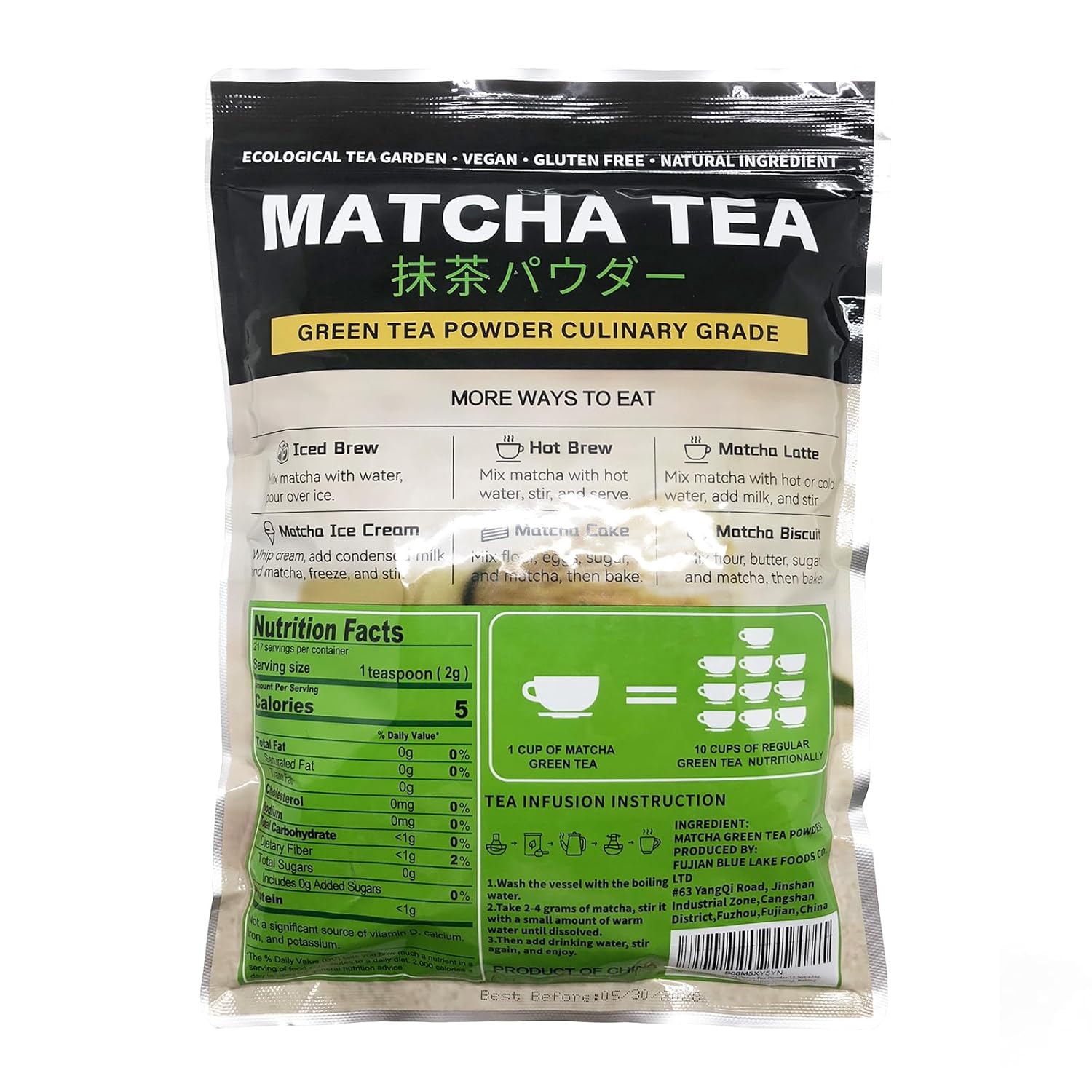 TIAN HU SHAN Matcha Green Tea Powder 15.3oz/434g, Starter Matcha Culinary For Lattes, Cooking, Baking