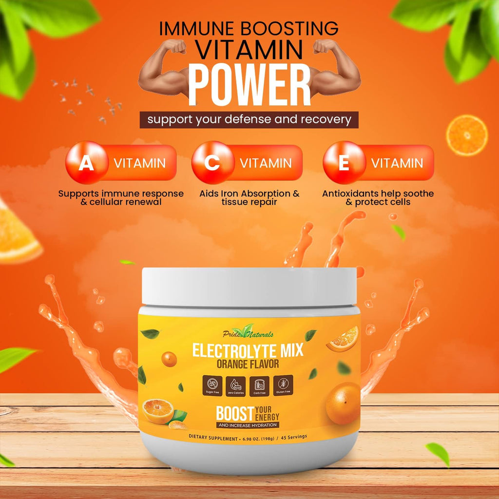 Electrolyte Powder - Refreshing Workout Recovery Electrolytes, Sugar Free, Gluten Free & Vegan, Pure Keto & Paleo Hydration Beverage, Immune Boosting Vitamins (198 Grams, Orange)
